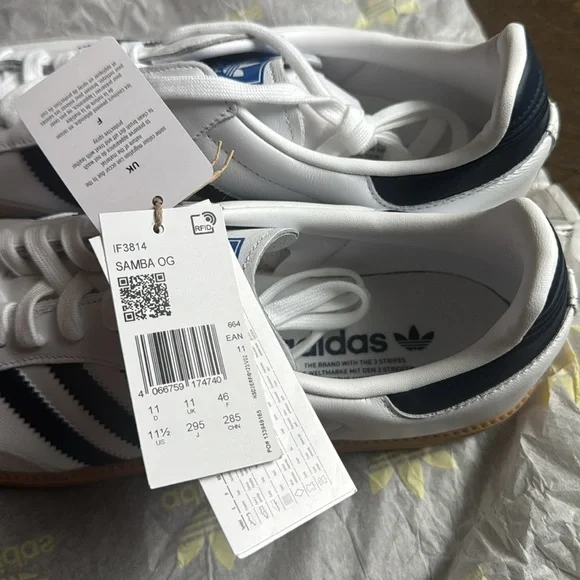 adidas Samba Og Men's 3-Stripes Retro Contrast 70S Trainers (White Navy - Picture 4 of 4
